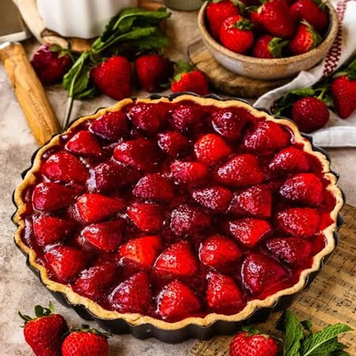 Aardbeientaart met vanillecustard en marsepein