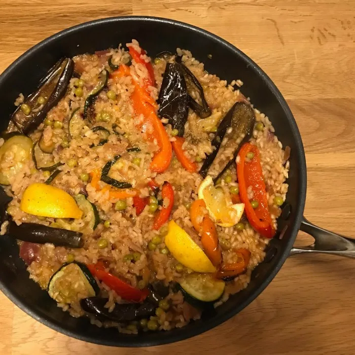 Geroosterde venkel en aubergine paella